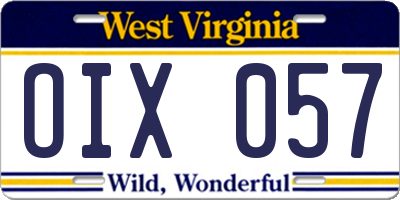 WV license plate OIX057