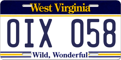 WV license plate OIX058