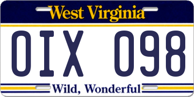 WV license plate OIX098