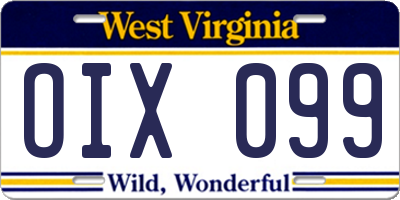 WV license plate OIX099