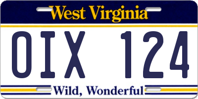 WV license plate OIX124