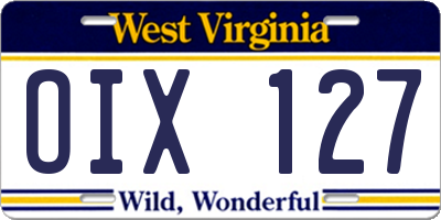 WV license plate OIX127