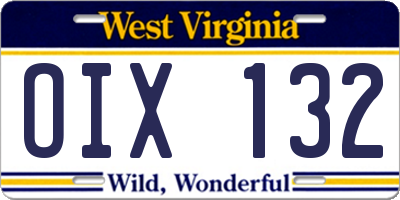 WV license plate OIX132