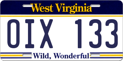 WV license plate OIX133