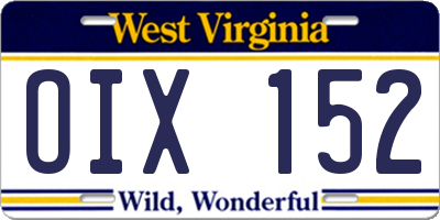 WV license plate OIX152
