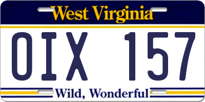 WV license plate OIX157