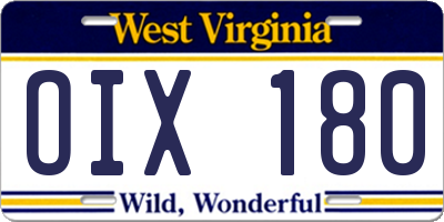 WV license plate OIX180