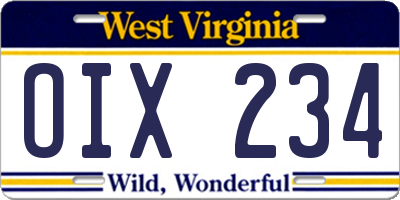 WV license plate OIX234
