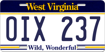 WV license plate OIX237