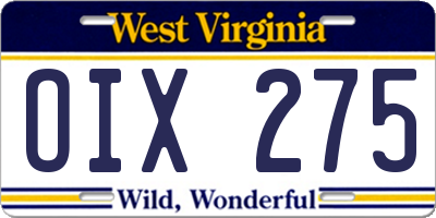 WV license plate OIX275