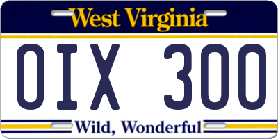 WV license plate OIX300