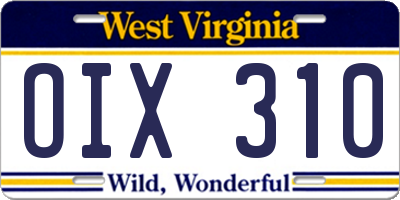 WV license plate OIX310