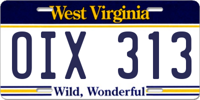 WV license plate OIX313