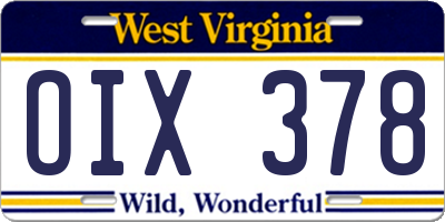 WV license plate OIX378