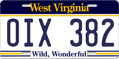 WV license plate OIX382