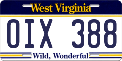 WV license plate OIX388