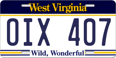 WV license plate OIX407