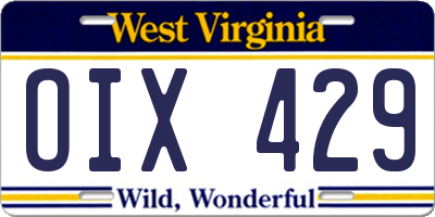 WV license plate OIX429