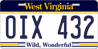 WV license plate OIX432
