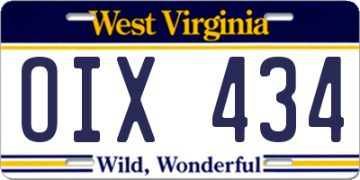 WV license plate OIX434