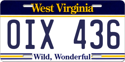 WV license plate OIX436