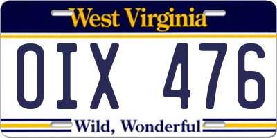 WV license plate OIX476
