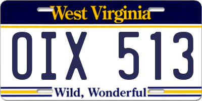 WV license plate OIX513