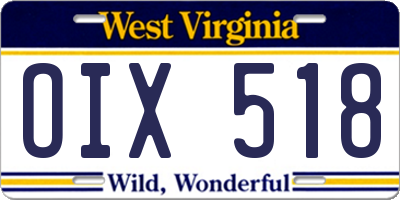 WV license plate OIX518