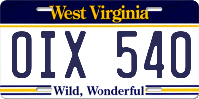 WV license plate OIX540