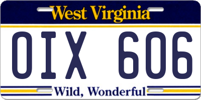 WV license plate OIX606