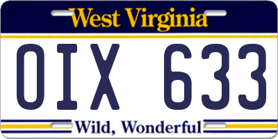 WV license plate OIX633