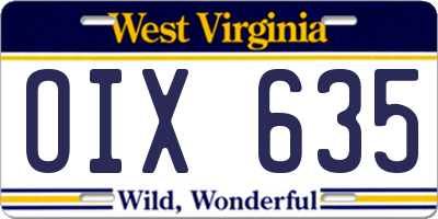 WV license plate OIX635
