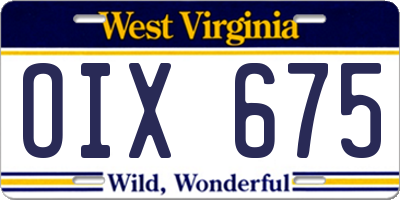 WV license plate OIX675