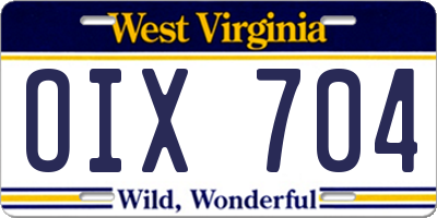 WV license plate OIX704