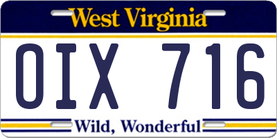 WV license plate OIX716