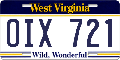 WV license plate OIX721