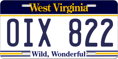 WV license plate OIX822