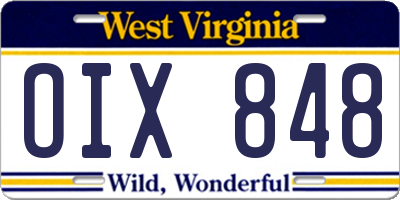 WV license plate OIX848