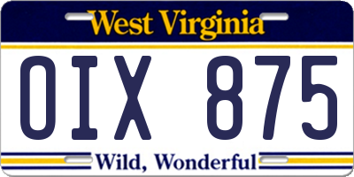 WV license plate OIX875
