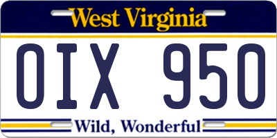 WV license plate OIX950
