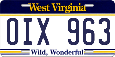 WV license plate OIX963