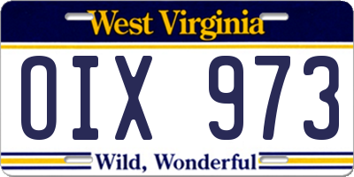 WV license plate OIX973