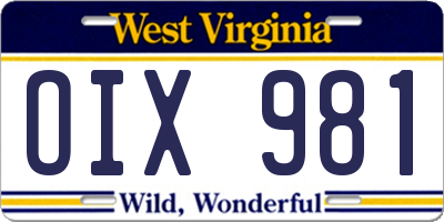WV license plate OIX981