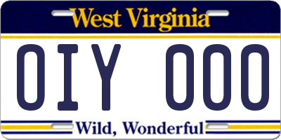 WV license plate OIY000