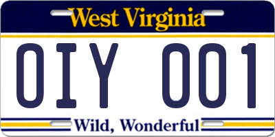WV license plate OIY001