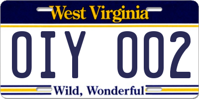WV license plate OIY002