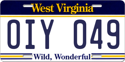 WV license plate OIY049