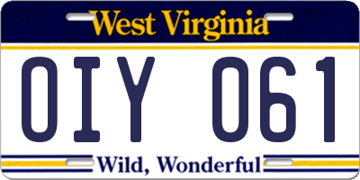 WV license plate OIY061