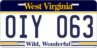 WV license plate OIY063