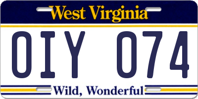 WV license plate OIY074